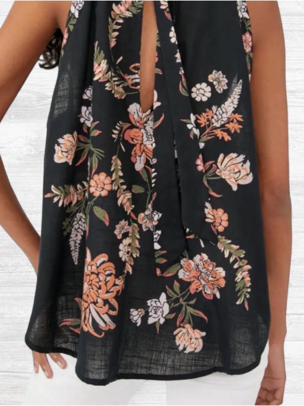 Free People Black Floral Keyhole Halter Cami